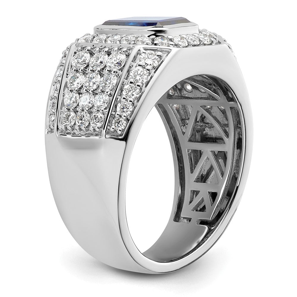 IBGoodman 10k White Gold 1 7/8 carat Lab Grown Diamond VS/SI+ G+ and Lab Created Blue Sapphire Men's Ring