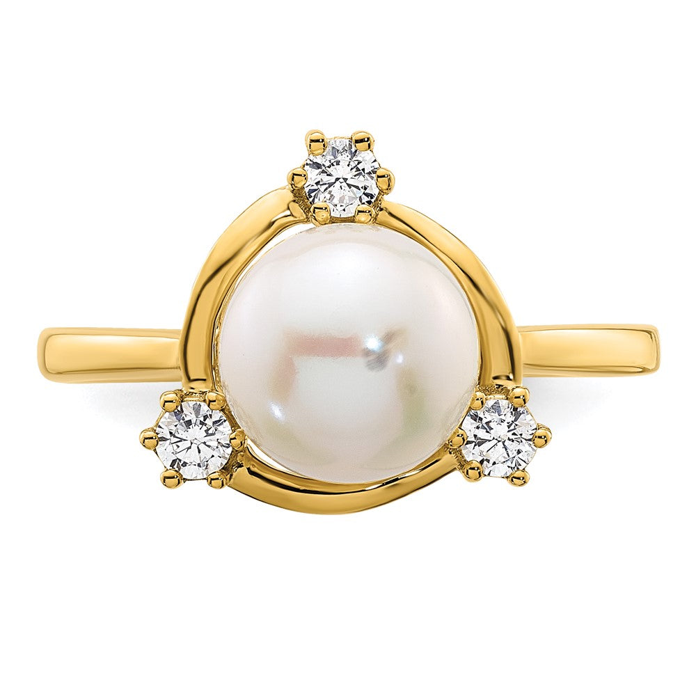 14k 1/5 carat Lab Grown Diamond VS/SI+ G+ and 8.00 mm Round Freshwater Cultured Pearl Ring