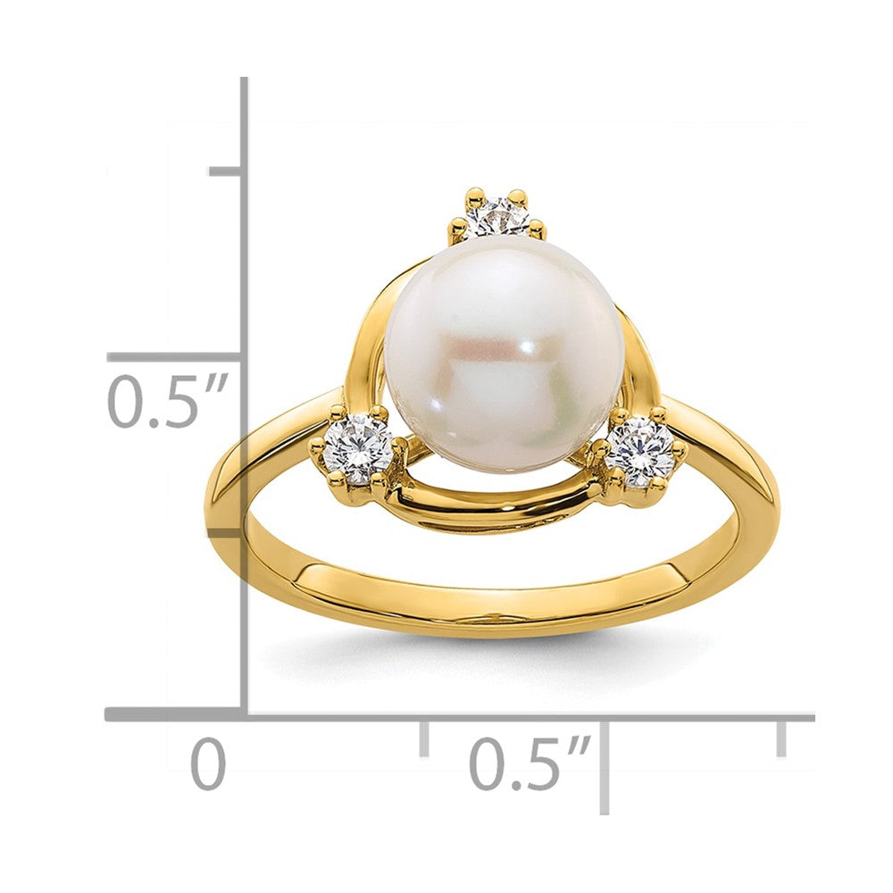 14k 1/5 carat Lab Grown Diamond VS/SI+ G+ and 8.00 mm Round Freshwater Cultured Pearl Ring