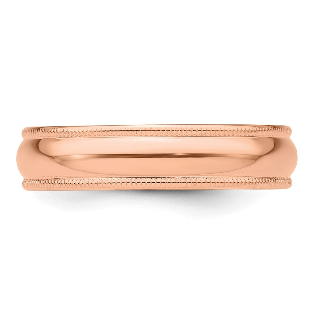 14k Rose Gold 5mm Lightweight Milgrain Half Round Wedding Band Size 6
