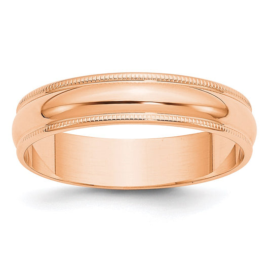 14k Rose Gold 5mm Lightweight Milgrain Half Round Wedding Band Size 6.5