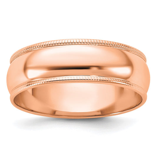 14k Rose Gold 6mm Lightweight Milgrain Half Round Wedding Band Size 11.5