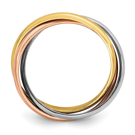 14k Tri-color Polished Rolling Ring Size 7