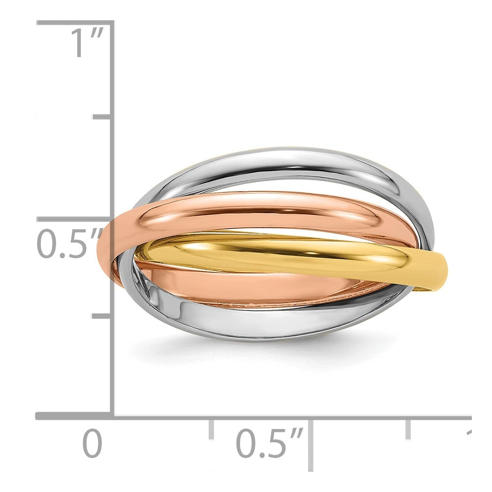 10k Tri-color Polished Rolling Ring Size 9.5