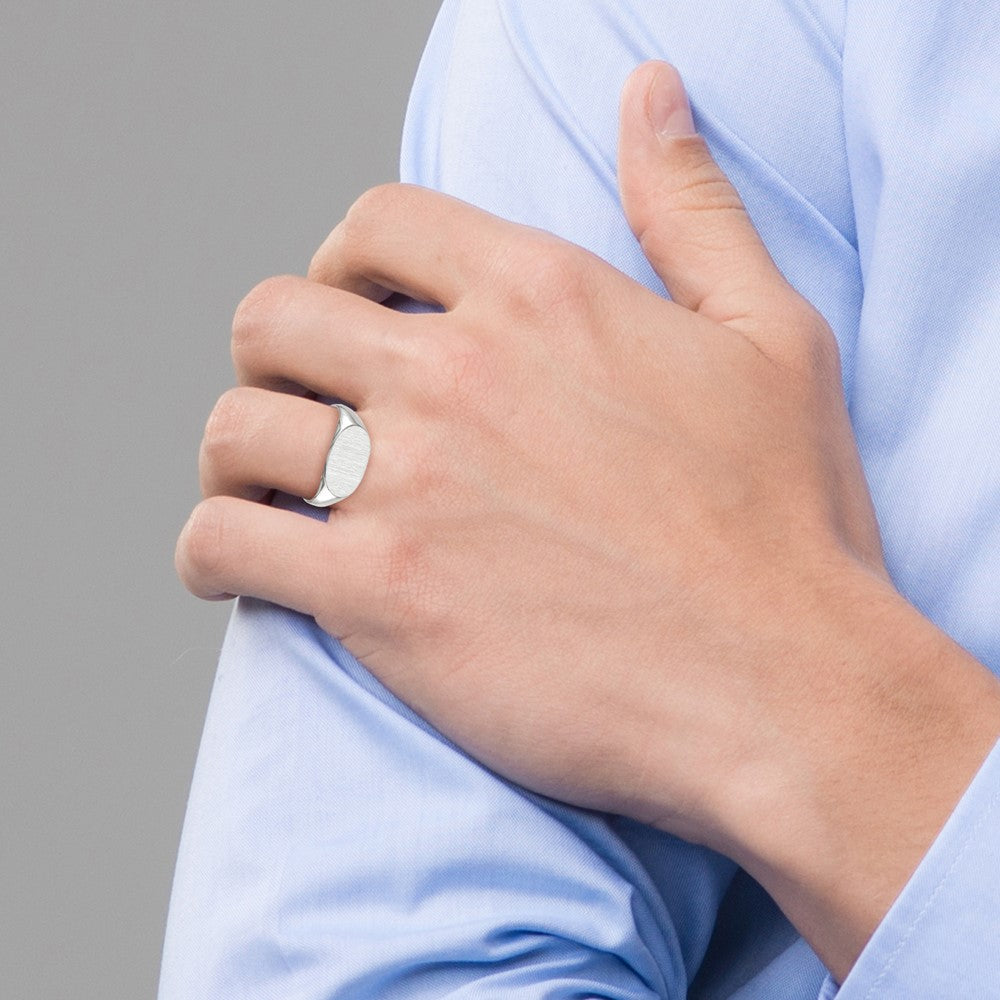 10k White Gold 9.0x9.5mm Round Closed Back Signet Ring