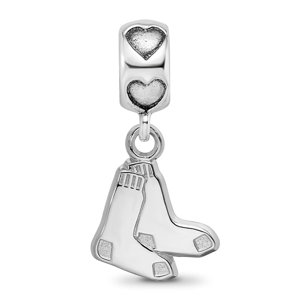 Sterling Silver Rhodium-plated LogoArt Boston Red Sox Logo on Heart Bead