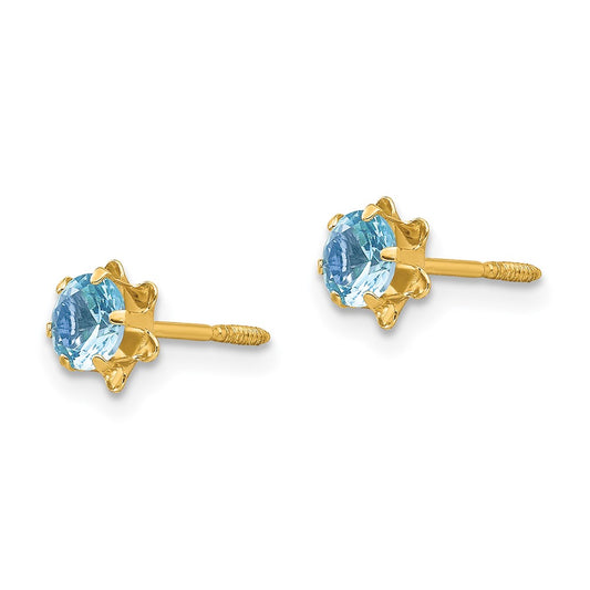 14k Madi K 4mm Round CZ March Birthstone Screwback Post Earrings