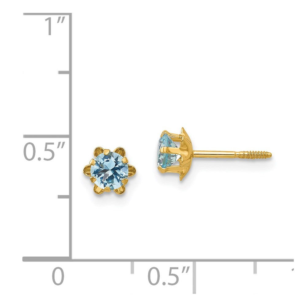 14k Madi K 4mm Round CZ March Birthstone Screwback Post Earrings