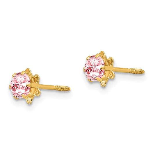 14k Madi K 4mm Round CZ October Birthstone Screwback Post Earrings