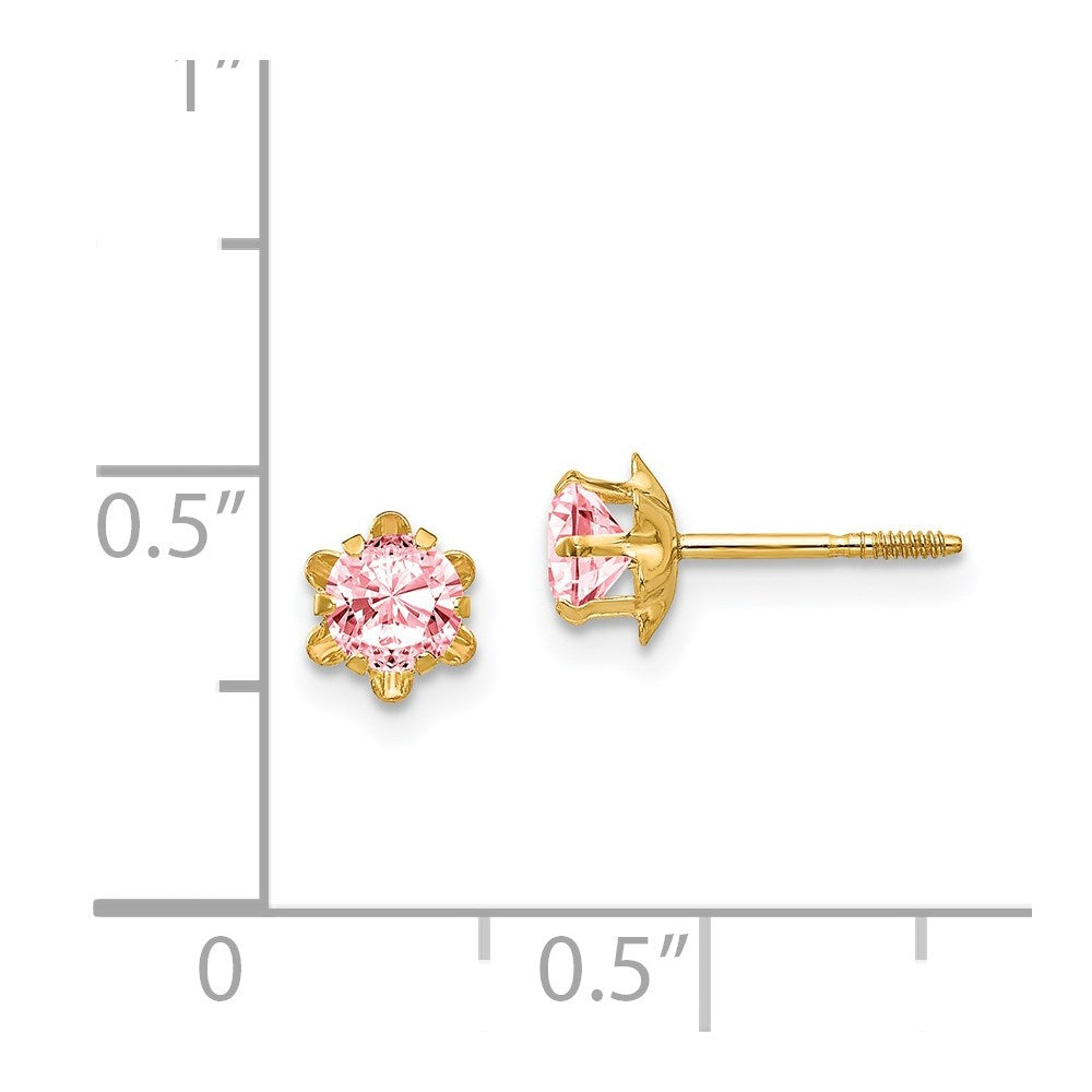 14k Madi K 4mm Round CZ October Birthstone Screwback Post Earrings