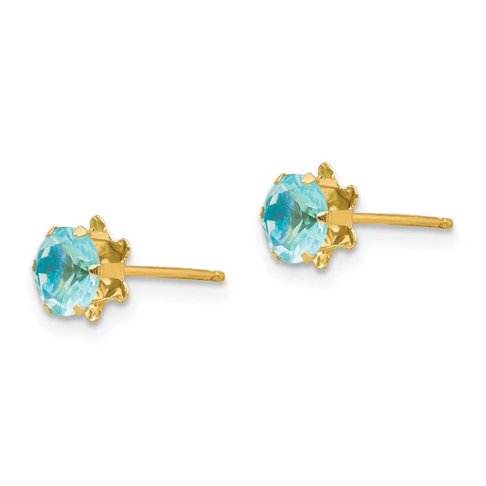 14k Madi K 5mm Round CZ March Birthstone Post Earrings