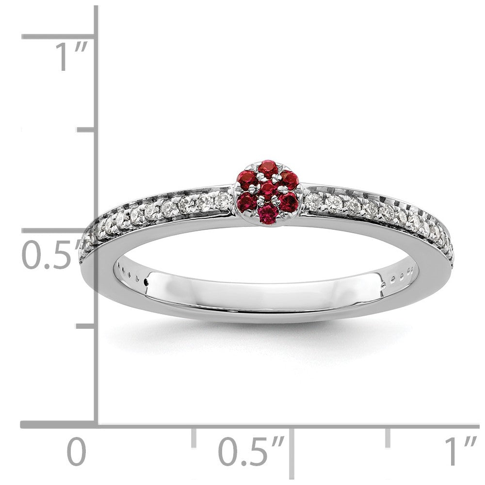 14k White Gold Stackable Expressions Created Ruby and Diamond Ring