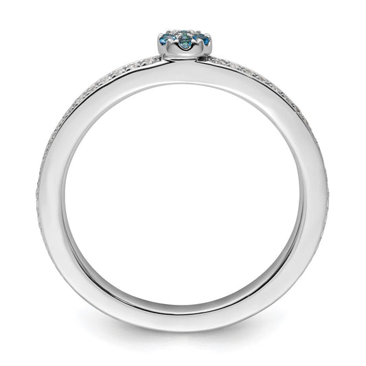 14k White Gold Stackable Expressions Blue Topaz and Diamond Ring