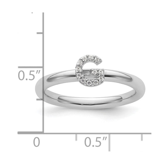 14K White Gold Stackable Diamond Initial G Size 7 Ring