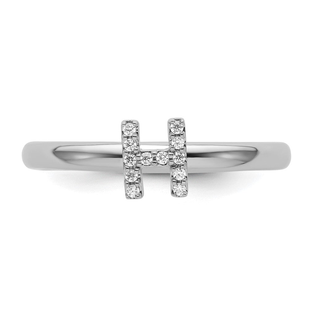 14K White Gold Stackable Diamond Initial H Size 7 Ring