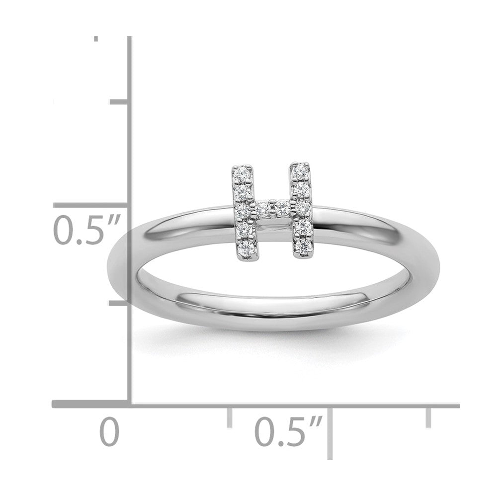 14K White Gold Stackable Diamond Initial H Size 7 Ring