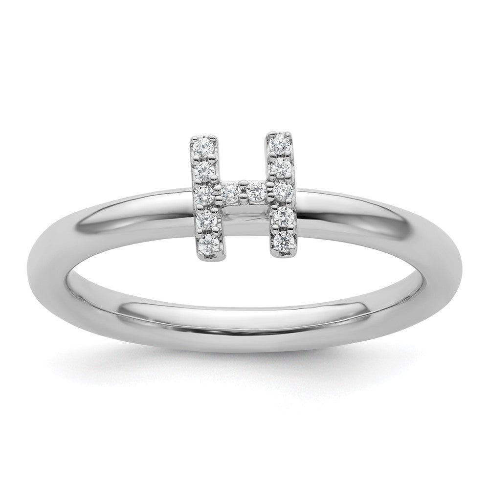 14K White Gold Stackable Diamond Initial H Size 7 Ring