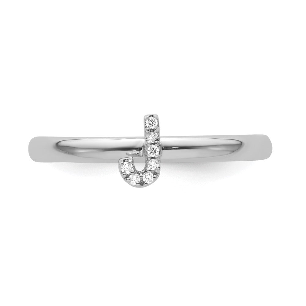 14K White Gold Stackable Diamond Initial J Size 7 Ring