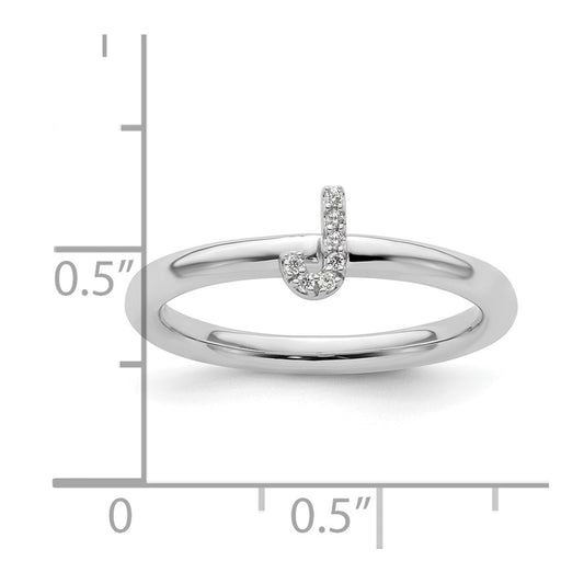 14K White Gold Stackable Diamond Initial J Size 7 Ring