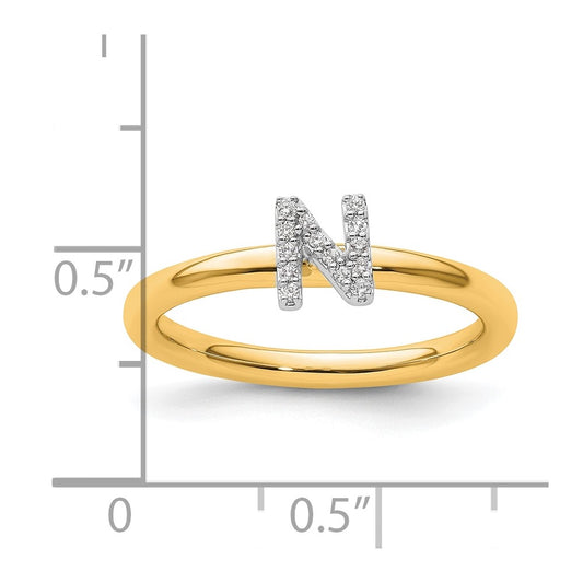 14K Stackable Diamond Initial N Size 7 Ring