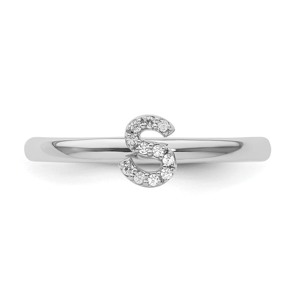 14K White Gold Stackable Diamond Initial S Size 7 Ring