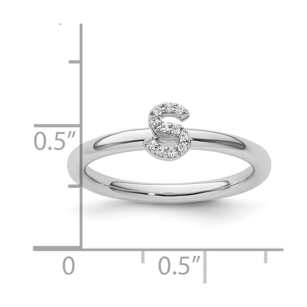 14K White Gold Stackable Diamond Initial S Size 7 Ring