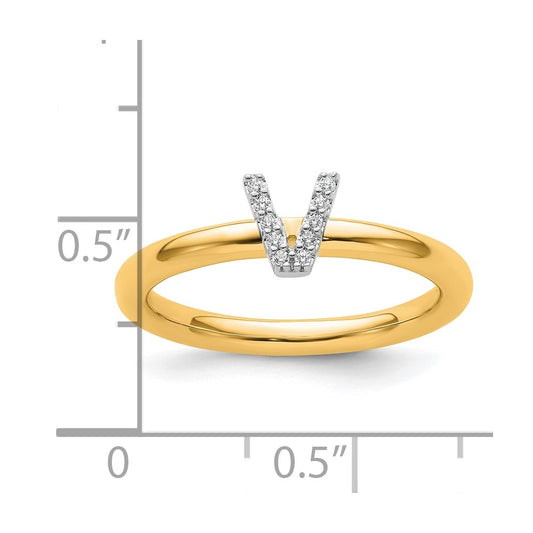 14K Stackable Diamond Initial V Size 7 Ring
