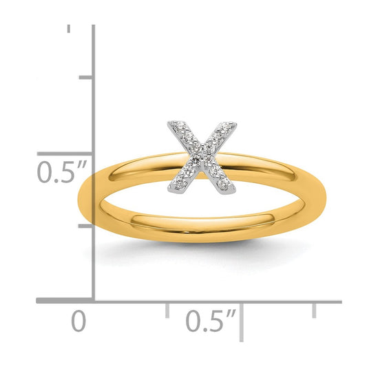 14K Stackable Diamond Initial X Size 7 Ring