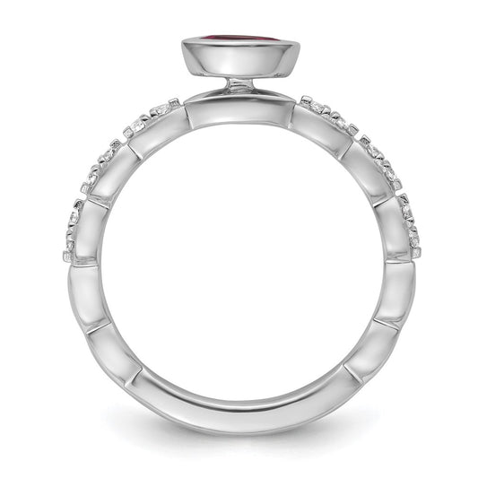 14k White Gold Stackable Expressions Garnet and Diamond Ring