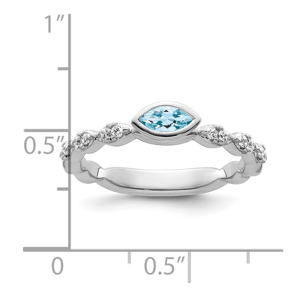 14k White Gold Stackable Expressions Aquamarine and Diamond Ring