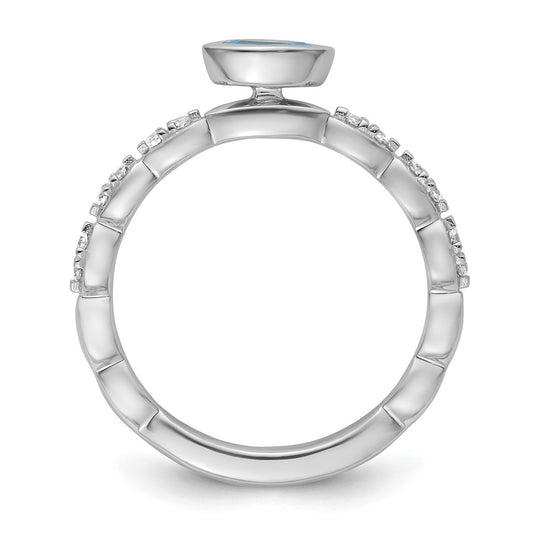 14k White Gold Stackable Expressions Blue Topaz and Diamond Ring