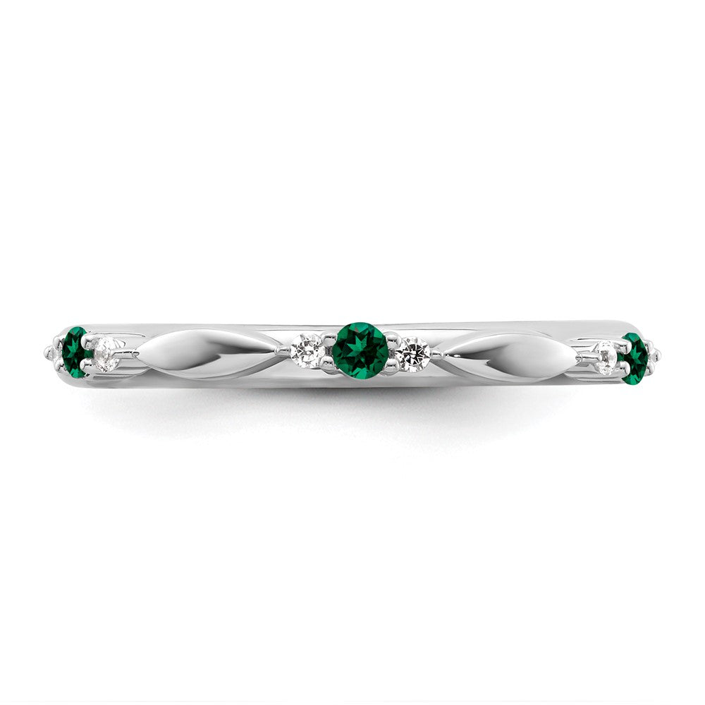 14k White Gold Stackable Expressions Created Emerald and Dia. Ring