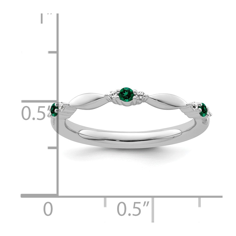 14k White Gold Stackable Expressions Created Emerald and Dia. Ring