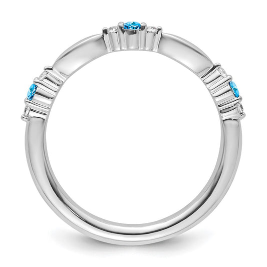 14k White Gold Stackable Expressions Blue Topaz and Diamond Ring