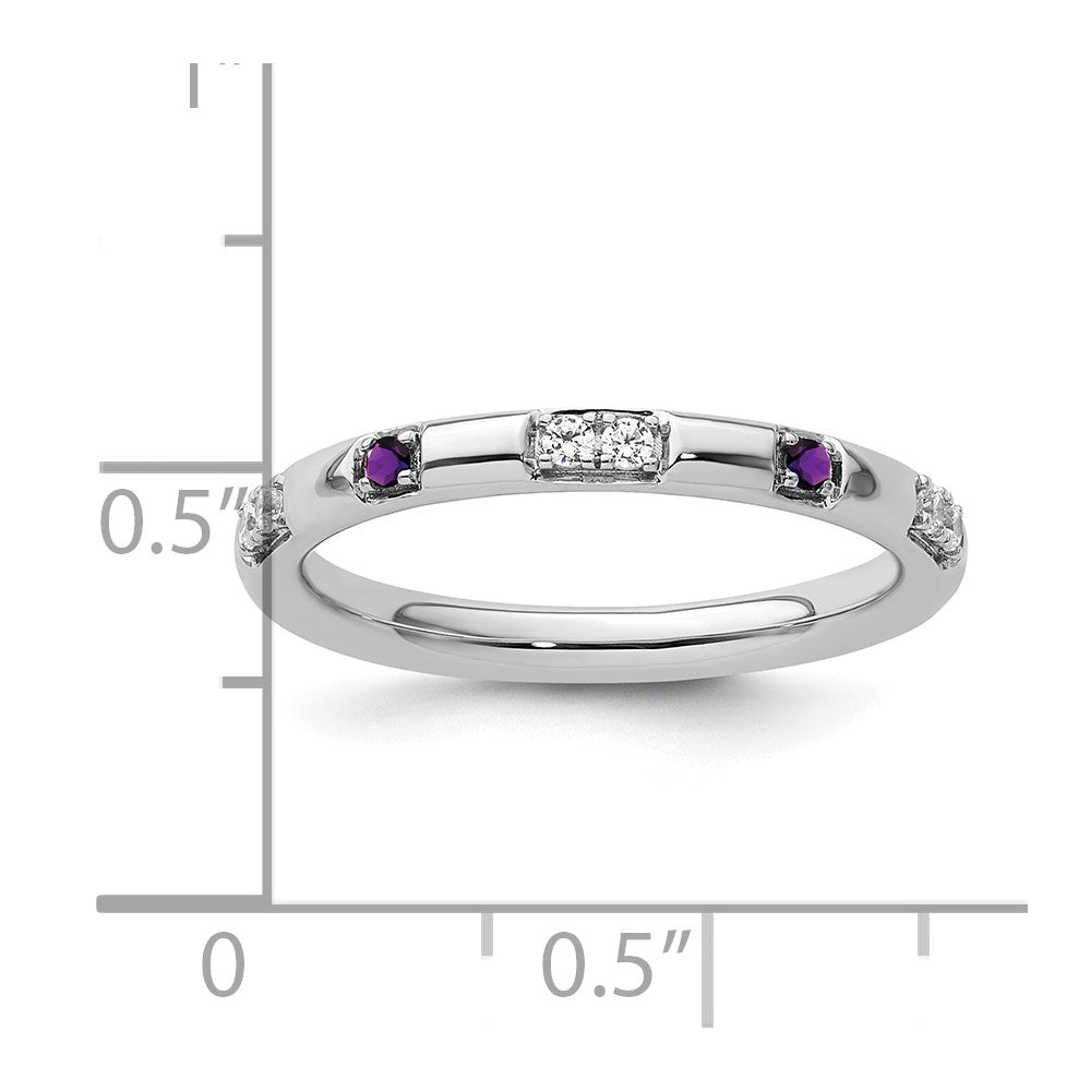 14k White Gold Stackable Expressions Amethyst and Diamond Ring