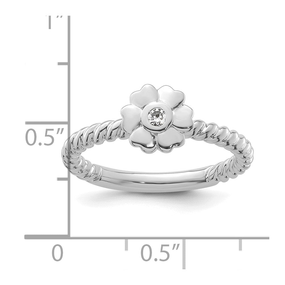 14k White Gold Stackable Expressions Diamond Flower Twisted Ring
