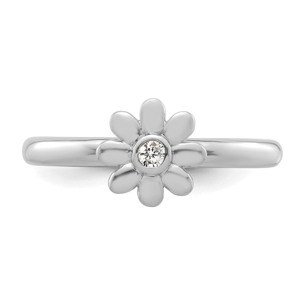 14k White Gold Stackable Expressions Diamond Flower Ring