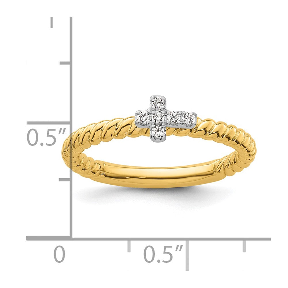 14k Two-tone Gold Stackable Expressions Diamond Cross Ring