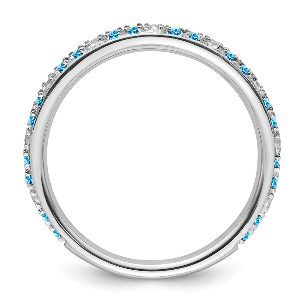 14k White Gold Stackable Expressions Blue Topaz and Diamond Ring