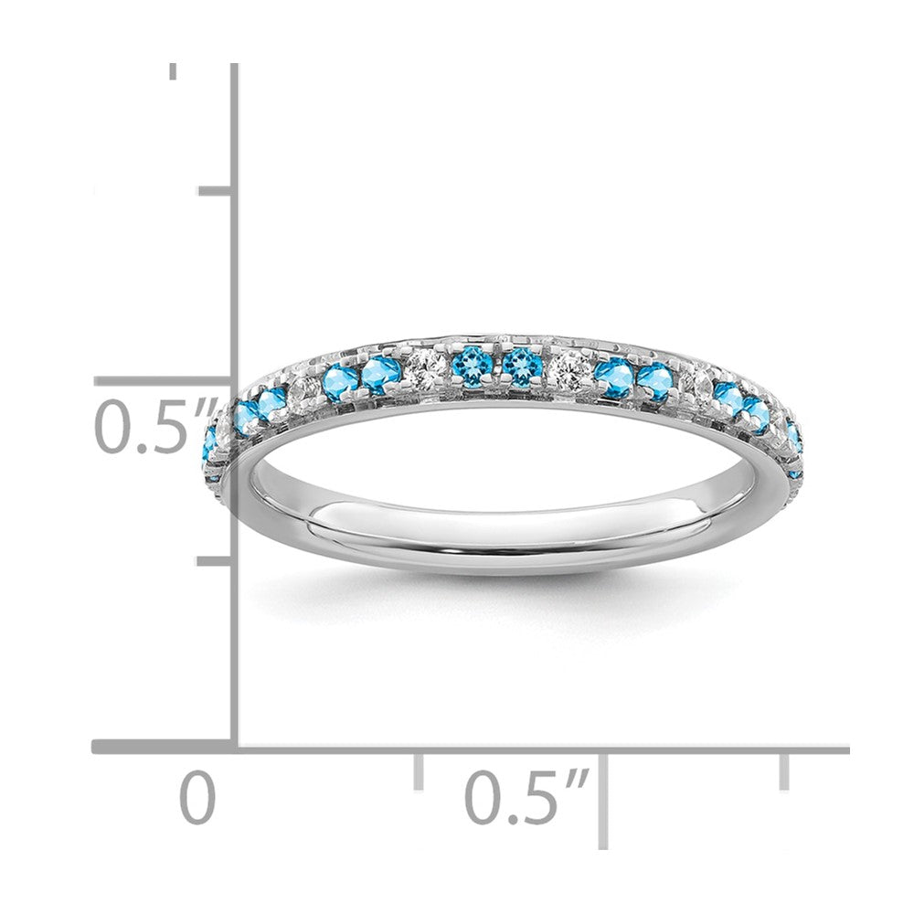 14k White Gold Stackable Expressions Blue Topaz and Diamond Ring