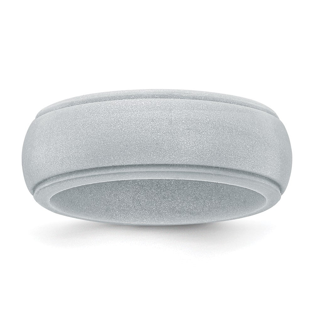 Silicone Silver Metallic 8mm Ridged Edge Band Size 12