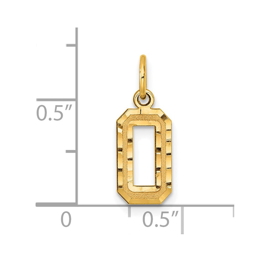 14k Small Brushed Diamond-cut Number 0 Charm