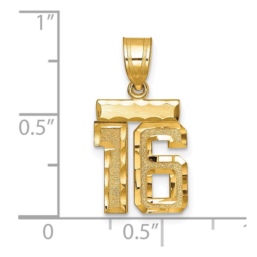 14k Small Brushed Diamond-cut Number 16 Charm