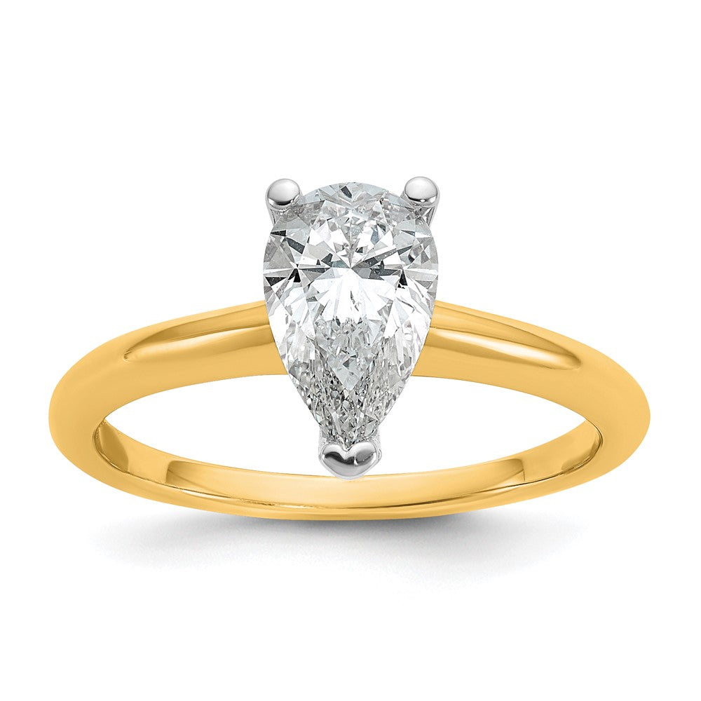 14k Two-tone 1 carat Lab Grown Diamond VS+ F+ Pear Solitaire Complete Engagement Ring