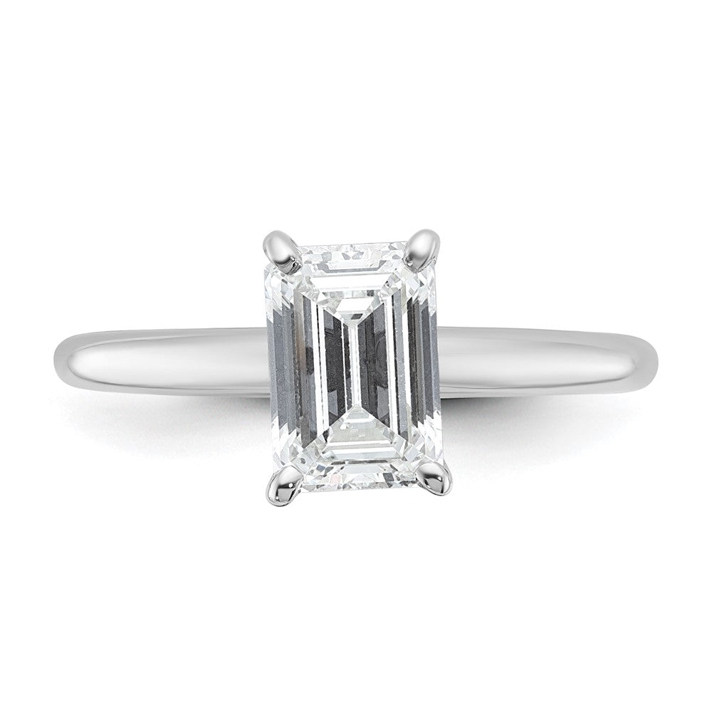 14k White Gold 1 1/2 carat Lab Grown Diamond VS+ F+ Emerald Solitaire Complete Engagement Ring
