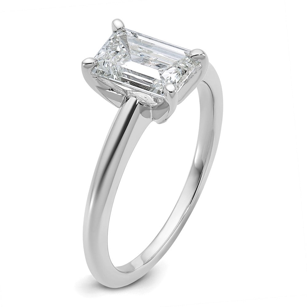 14k White Gold 1 1/2 carat Lab Grown Diamond VS+ F+ Emerald Solitaire Complete Engagement Ring