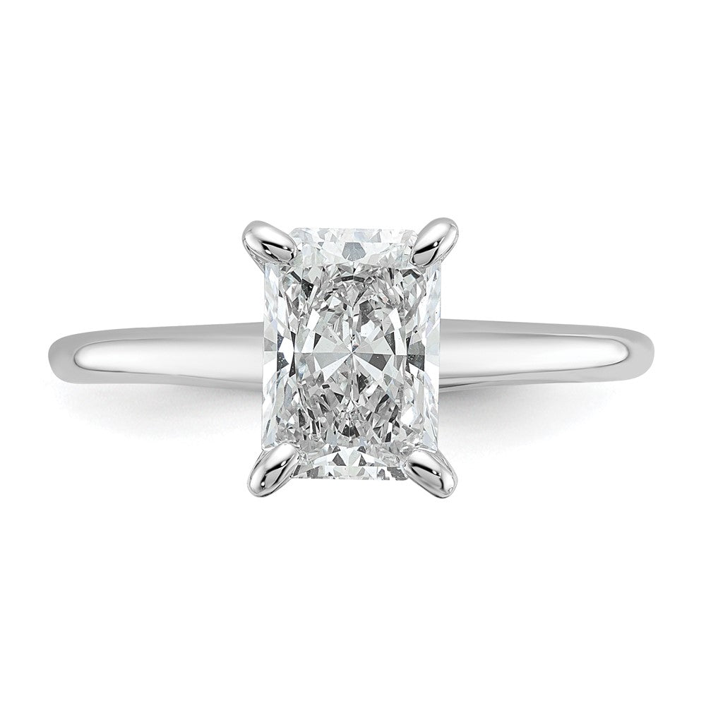 14k White Gold 1 1/2 carat Lab Grown Diamond VS+ F+ Radiant Solitaire Complete Engagement Ring