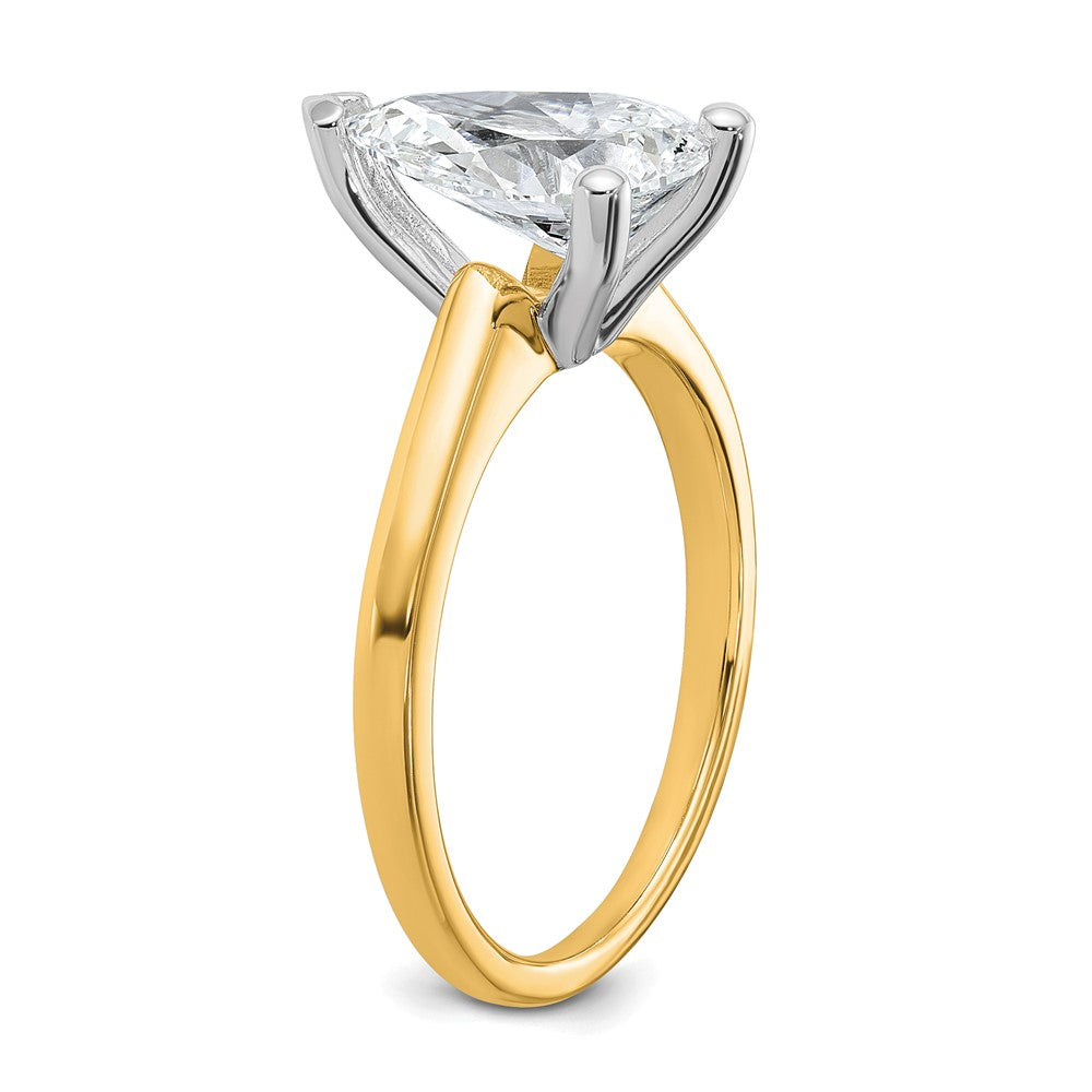 14k Two-tone 2 carat Lab Grown Diamond VS+ F+ Pear Solitaire Complete Engagement Ring