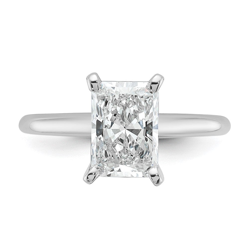 14k White Gold 2 carat Lab Grown Diamond VS/SI+ G+ Radiant Solitaire Complete Engagement Ring