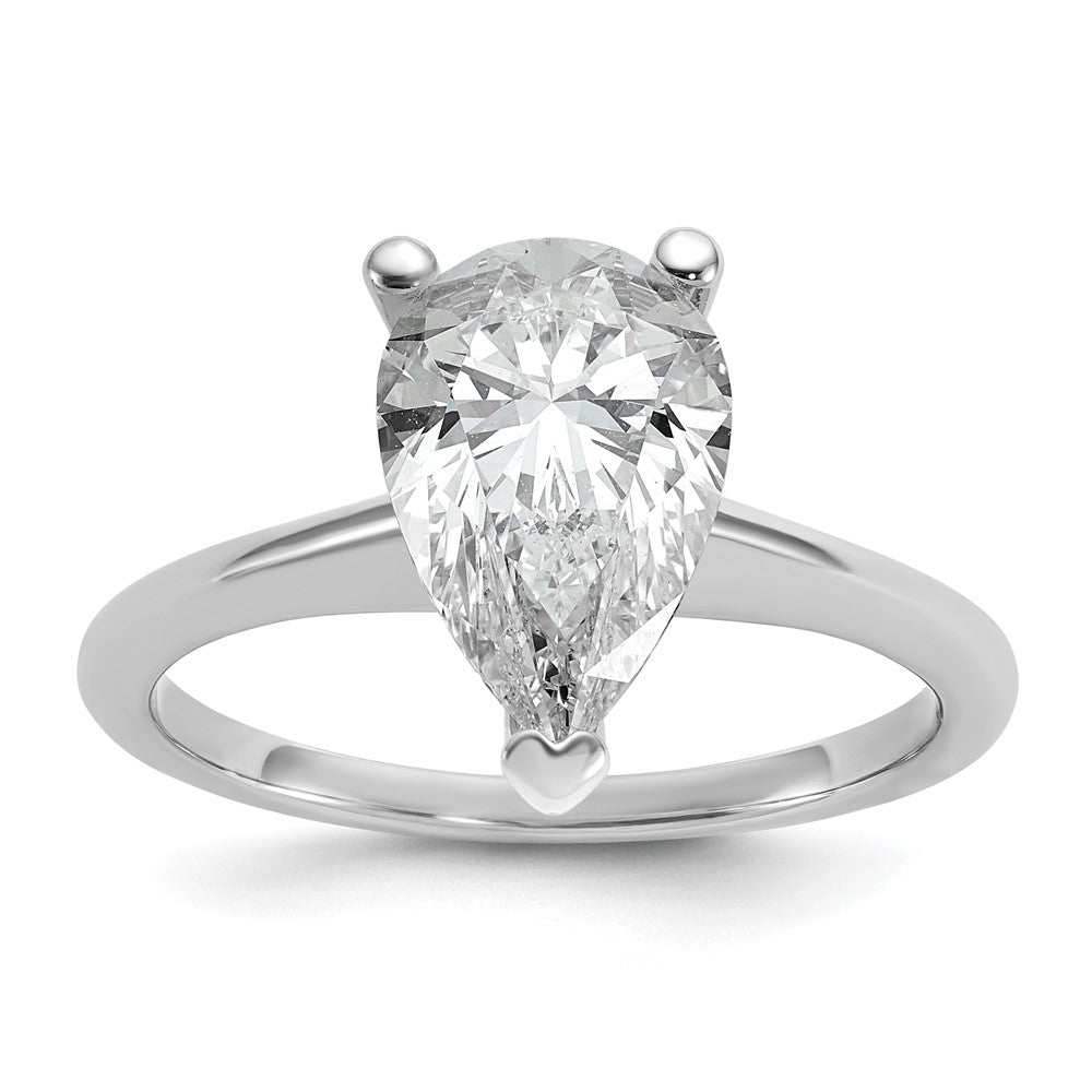 14k White Gold 2 1/2 carat Certified Lab Grown Diamond VS/SI+ G+ Pear Solitaire Complete Engagement Ring